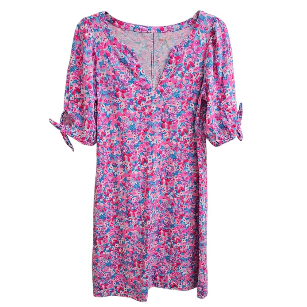Lilly Pulitzer Easley Puff Sleeve Cotton Shift Dress Aura Pink Baby Bloomer S - Picture 2 of 8